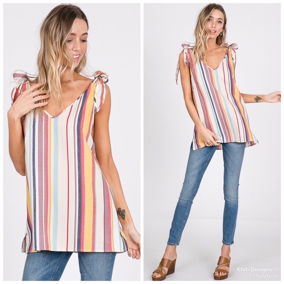 🌺LAST 1! Striped Bow Detail Tank! - Picture 4 of 5